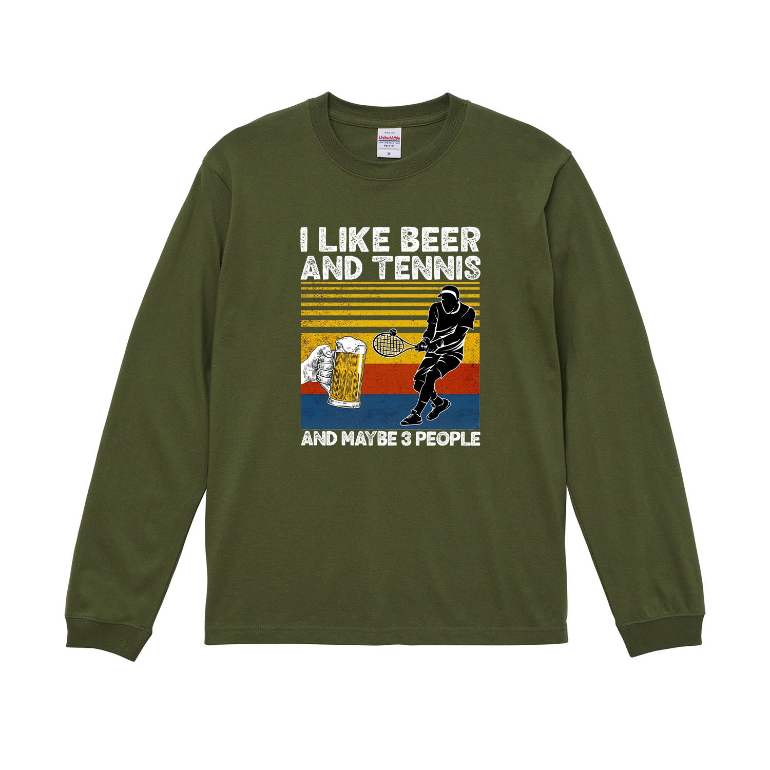 「I LIKE BEER AND TENNIS 」| 誕生日プレゼントにも最適!居酒屋・飲み会で話題の面白長袖tシャツ|日本酒・ビール・焼酎・ウイスキー好きにおすすめ